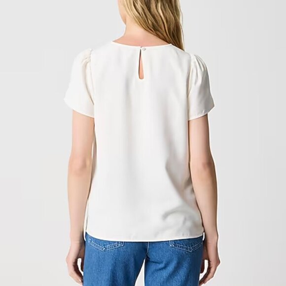 J. Crew Short Sleeve Lightweight Crepe Top Cream Size L NWOT - Picture 2 of 7